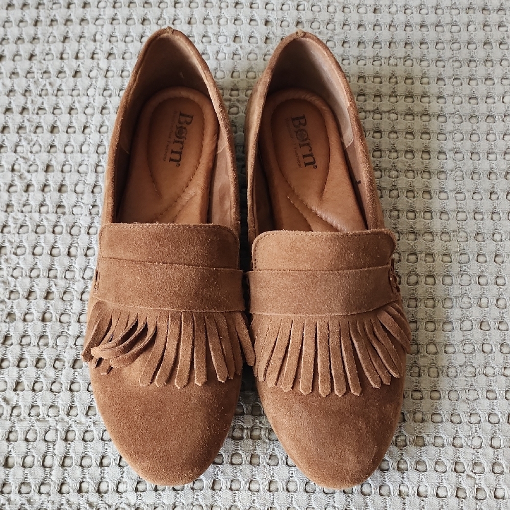 Born Women's Tan Suede Fringe Loafers